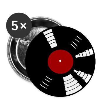 Retro-Vinyl-Schallplatte - Buttons groß 56 mm (5er Pack) - Weiß - Vorne