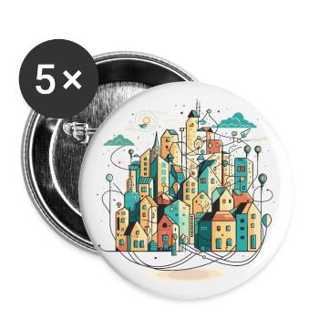 Cityscape Connections: Ein stilisiertes Bild von Interco - Buttons groß 56 mm (5er Pack) - Weiß - Vorne
