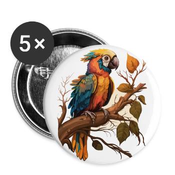 Der bezaubernde Papagei: Ein Kaleidoskop aus Farben und - Buttons groß 56 mm (5er Pack) - Weiß - Vorne