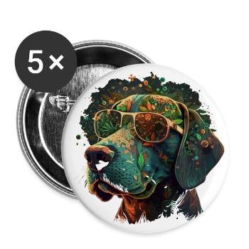 Trippy Tails: Ein cooler Weed-Head-Hund mit Psychedeli - Buttons groß 56 mm (5er Pack) - Weiß - Vorne