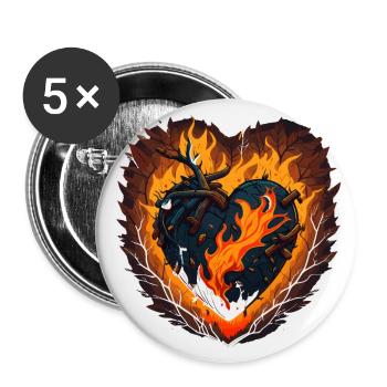 Flaming Love: Ein verspieltes Herz aus Feuer - Buttons groß 56 mm (5er Pack) - Weiß - Vorne
