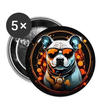 Cool Staffordshire Terrier with Sunglasses - Buttons large 2.2''/56 mm (5-pack) - white - Front