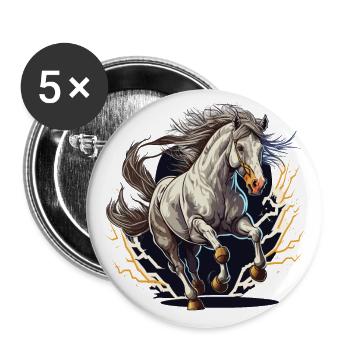 Majestueux et puissant : le cheval se cabre avec une force - Lot de 5 grands badges (56 mm) - blanc - Devant