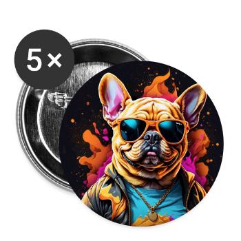Französische Bulldogge Frenchie mit Sonnenbrille - Buttons groß 56 mm (5er Pack) - Weiß - Vorne