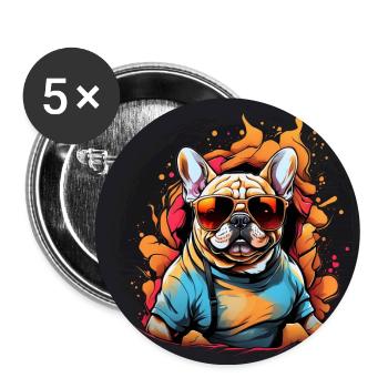 Französische Bulldogge Frenchie mit Sonnenbrille - Buttons groß 56 mm (5er Pack) - Weiß - Vorne