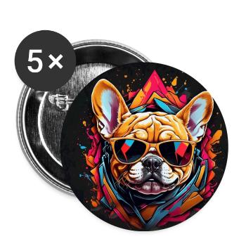 Französische Bulldogge Frenchie mit Sonnenbrille - Buttons groß 56 mm (5er Pack) - Weiß - Vorne