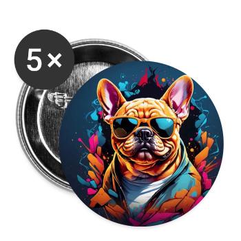 Französische Bulldogge Frenchie mit Sonnenbrill - Buttons groß 56 mm (5er Pack) - Weiß - Vorne