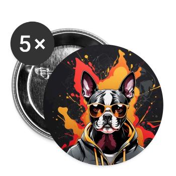 Boston Terrier Bostie mit Sonnenbrille - Buttons groß 56 mm (5er Pack) - Weiß - Vorne