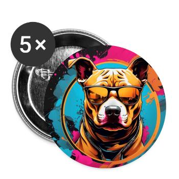 American Staffordshirte Terrier mit Sonnenbrille - Buttons groß 56 mm (5er Pack) - Weiß - Vorne