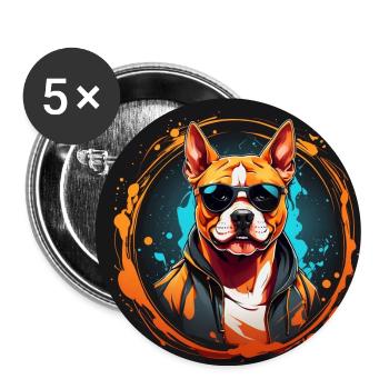 American Staffordshirte Terrier mit Sonnenbrille - Buttons groß 56 mm (5er Pack) - Weiß - Vorne