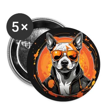American Staffordshirte Terrier mit Sonnenbrille - Buttons groß 56 mm (5er Pack) - Weiß - Vorne