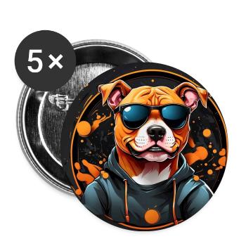 American Staffordshirte Terrier mit Sonnenbrille - Buttons groß 56 mm (5er Pack) - Weiß - Vorne