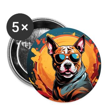 American Staffordshirte Terrier mit Sonnenbrille - Buttons groß 56 mm (5er Pack) - Weiß - Vorne