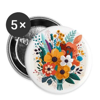 Strahlende Blüten: ein bunter Strauß aus leuchtendem Pe - Buttons groß 56 mm (5er Pack) - Weiß - Vorne