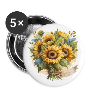 Sérénade de tournesol : un bouquet d’aquarelle - Lot de 5 grands badges (56 mm) - blanc - Devant