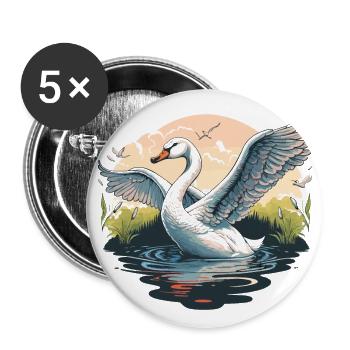 Élégance tranquille : un cygne blanc majestueux glisse - Lot de 5 grands badges (56 mm) - blanc - Devant