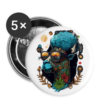 Psychedelic Lama: A Cool Weed Head with Vibrant Or - Buttons large 2.2''/56 mm (5-pack) - white - Front