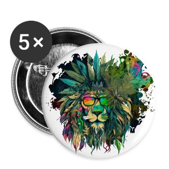 Cooler Weed Head Löwe mit psychedelischen Ornamenten Smo - Buttons groß 56 mm (5er Pack) - Weiß - Vorne