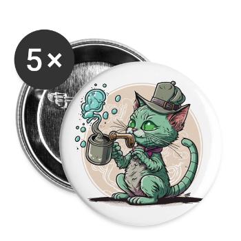 A Cat Smoking a Bong: Whimsy and Humor Collide - Buttons large 2.2''/56 mm (5-pack) - white - Front