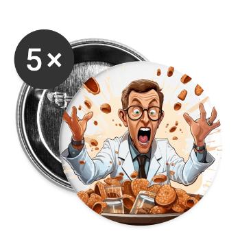 The Caffeine Mad Scientist - Buttons large 2.2''/56 mm (5-pack) - white - Front