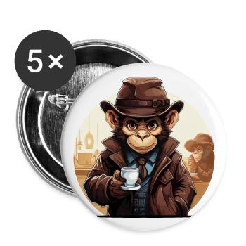 Der Koffein-Detektiv - Buttons groß 56 mm (5er Pack) - Weiß - Vorne