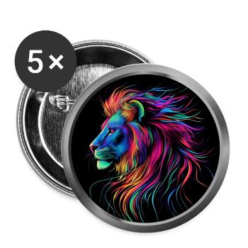 Lion Animal in Neon - Buttons large 2.2''/56 mm (5-pack) - white - Front