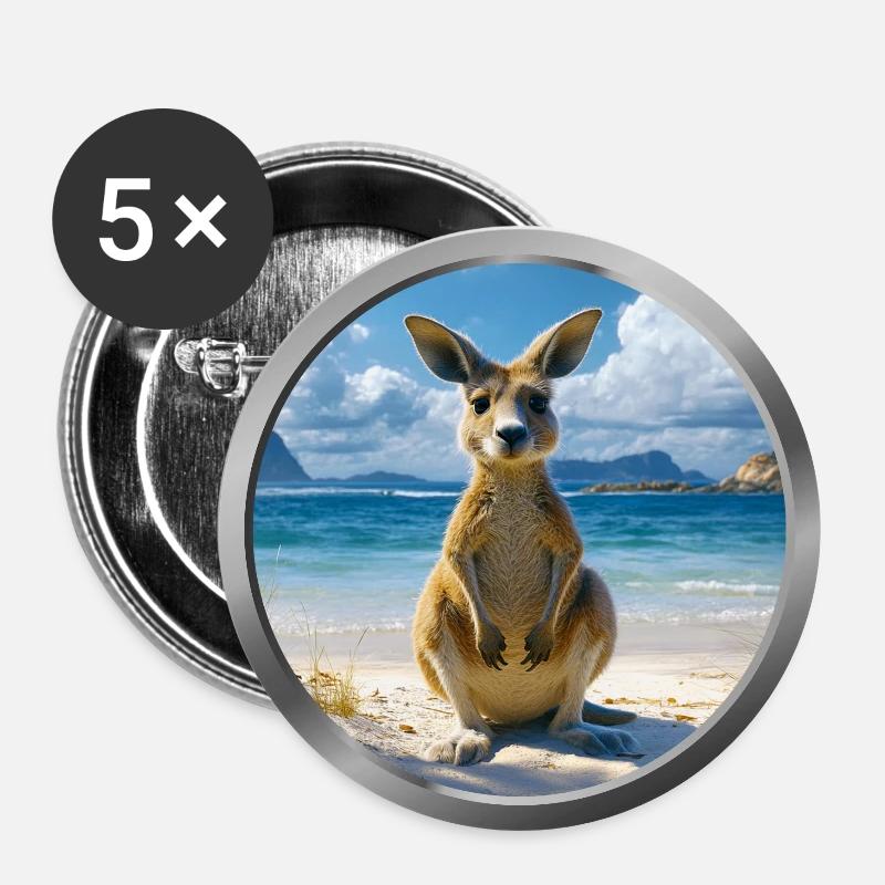Kangaroo Animal - Buttons large 2.2''/56 mm (5-pack) - white