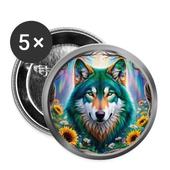 Wolf Animal - 2 - Buttons large 2.2''/56 mm (5-pack) - white - Front