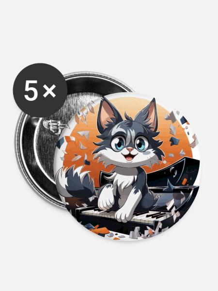 Der purrfect Pianist - Buttons groß 56 mm (5er Pack) - Weiß