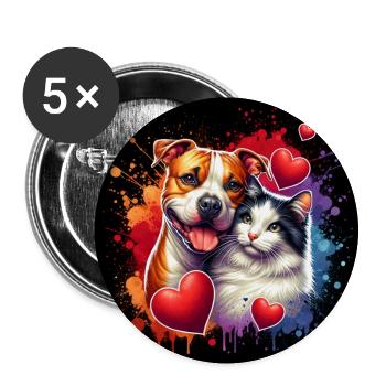 Staffordshire Terrier und Katze Liebe Freundschaft - Buttons groß 56 mm (5er Pack) - Weiß - Vorne