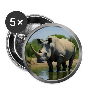 Rhinoceros Animal - Buttons large 2.2''/56 mm (5-pack) - white - Front