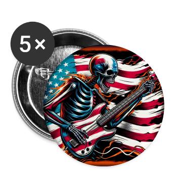 squelette jouant de la guitare basse drapeau américain - Lot de 5 grands badges (56 mm) - blanc - Devant