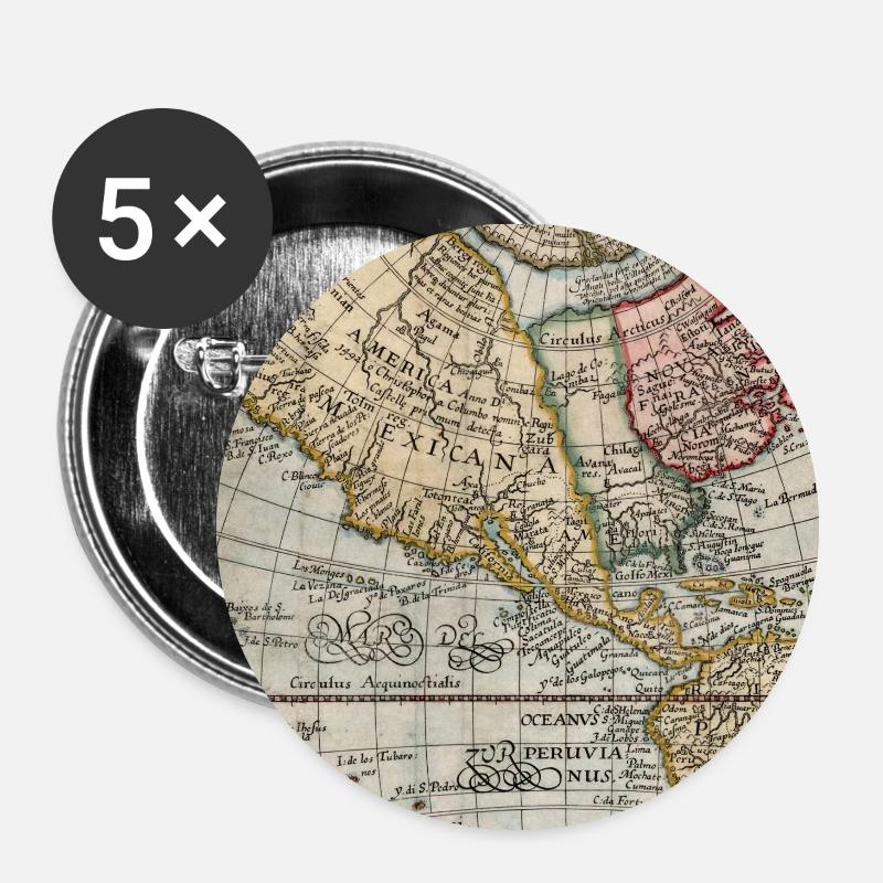 Mexikanisch Amerika Karte Vintage - Buttons groß 56 mm (5er Pack) - Weiß