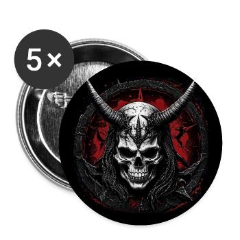 Dekorativer Skull mit Hörnern und Pentagramm - Buttons groß 56 mm (5er Pack) - Weiß - Vorne
