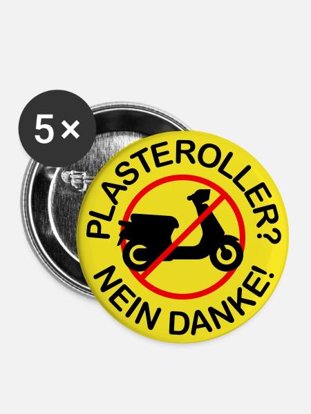 Plasteroller? Nein Danke! (3-farbig) - Buttons groß 56 mm (5er Pack) - Weiß