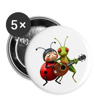 Ladybug and Grasshopper Playing the Mandolin - Buttons large 2.2''/56 mm (5-pack) - white - Front