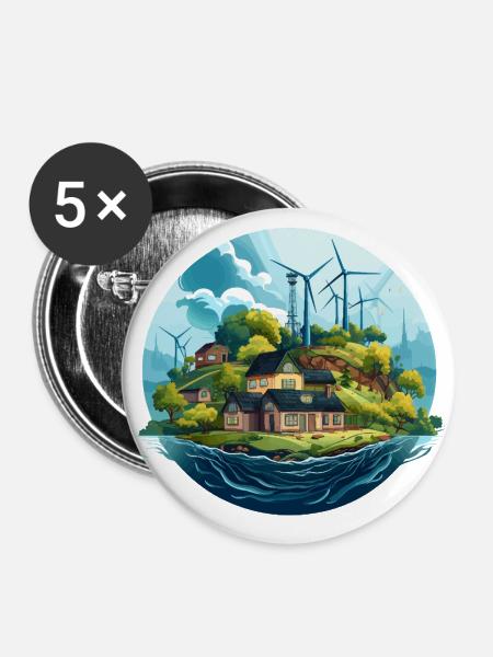 Grüne Innovation - Buttons groß 56 mm (5er Pack) - Weiß