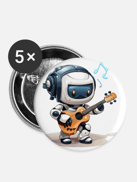 Der melodische Robotergeiger - Buttons groß 56 mm (5er Pack) - Weiß
