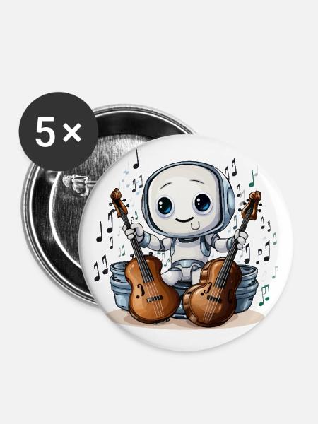 Der robotische Cellist - Buttons groß 56 mm (5er Pack) - Weiß