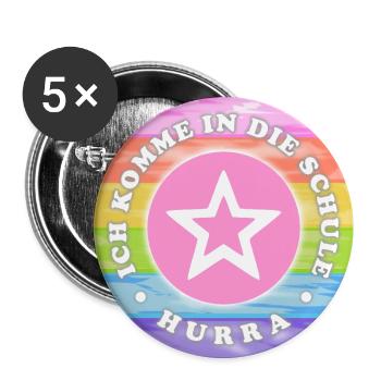 Ich komme in die Schule Mädchen Einschulung - Buttons groß 56 mm (5er Pack) - Weiß - Vorne
