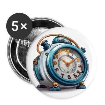 Réveil rétro - Lot de 5 grands badges (56 mm) - blanc - Devant