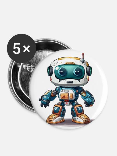 Robo-Wiederbelebung - Buttons groß 56 mm (5er Pack) - Weiß