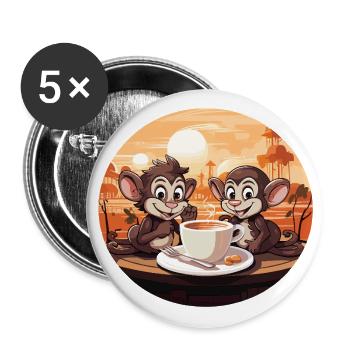 Affe Brew Kaffee Kunstdruck - Buttons groß 56 mm (5er Pack) - Weiß - Vorne