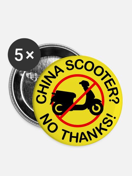 China Scooter? No Thanks! (3-color) - Buttons large 2.2''/56 mm (5-pack) - white