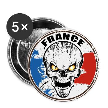 Skull France - Lot de 5 grands badges (56 mm) - blanc - Devant
