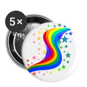 Arc-en-ciel avec étoiles - Rainbow with stars - Lot de 5 grands badges (56 mm) - blanc - Devant
