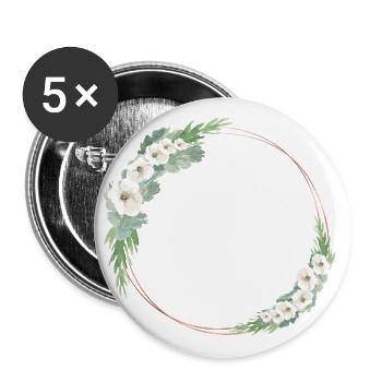 Customizable rose gold green white floral wreath - Buttons large 2.2''/56 mm (5-pack) - white - Front