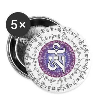 Buddhistisches Mitgefühls-Mantra OM MANI PADME HUM - Buttons groß 56 mm (5er Pack) - Weiß - Vorne