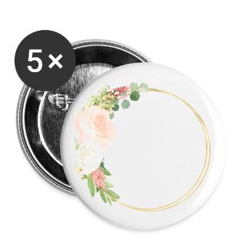 Cercle de bouquet de fleurs - personnalisable - Lot de 5 grands badges (56 mm) - blanc - Devant