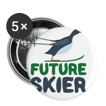 Future Skier Skiing Ski Baby Junge Mädchen - Buttons groß 56 mm (5er Pack) - Weiß - Vorne
